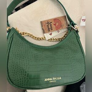 Green Croc-Embossed Leather Shoulder Bag